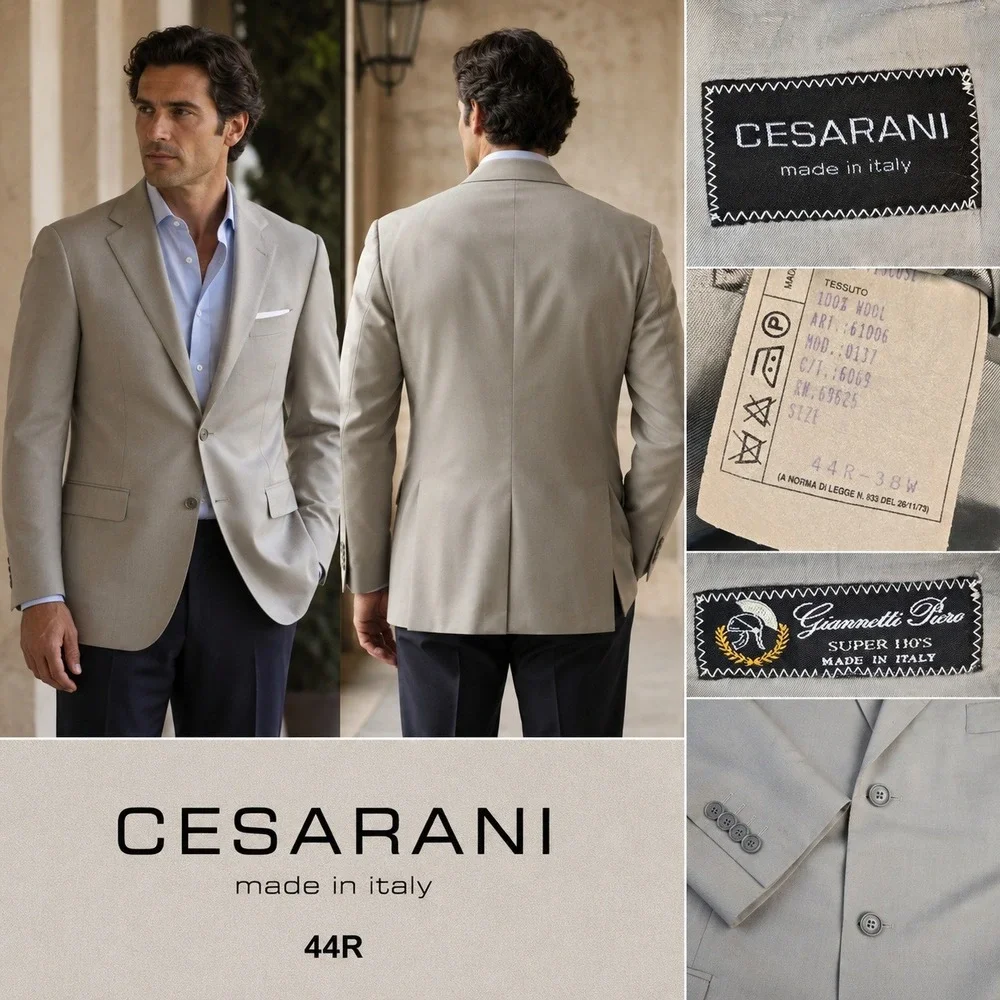 Cesarani Mens 44R Giannetti Piero Super 110s Wool Blazer Made in Italy Tan